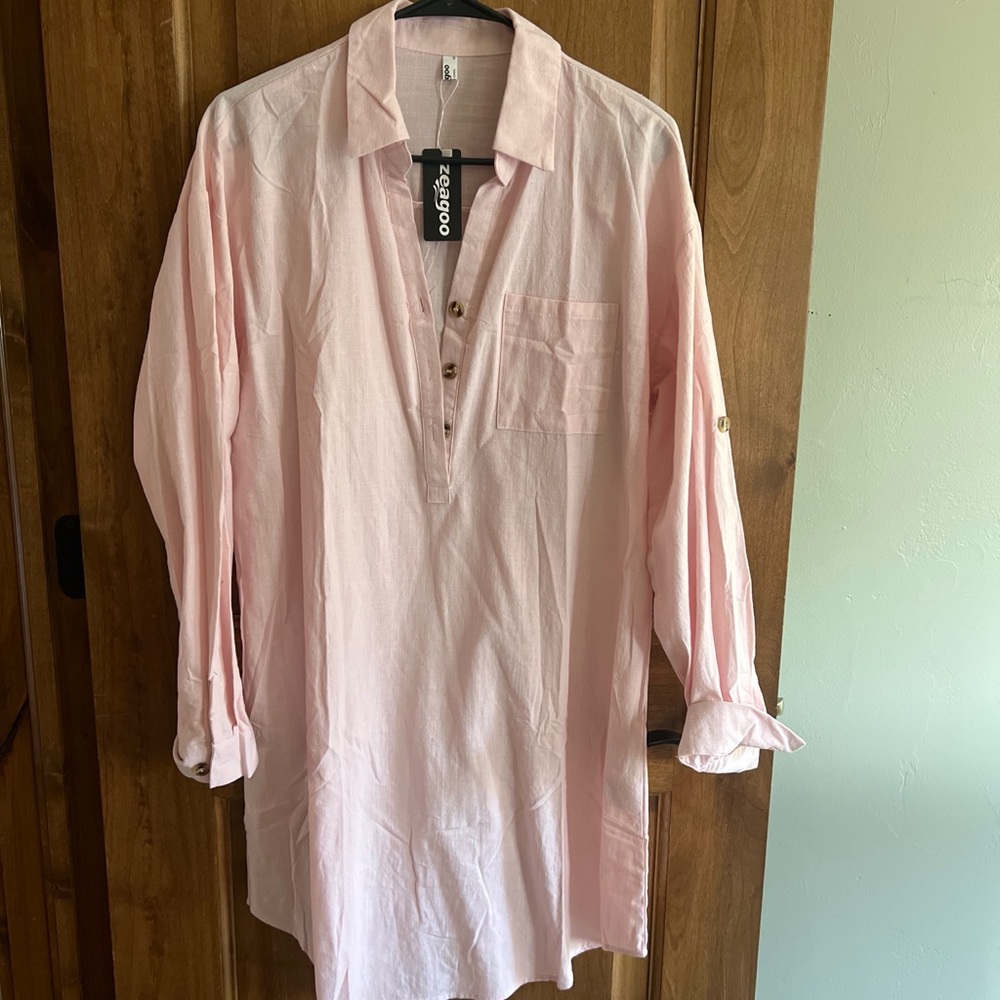 zeagoo Light Pink Long-Sleeve Tunic Dress